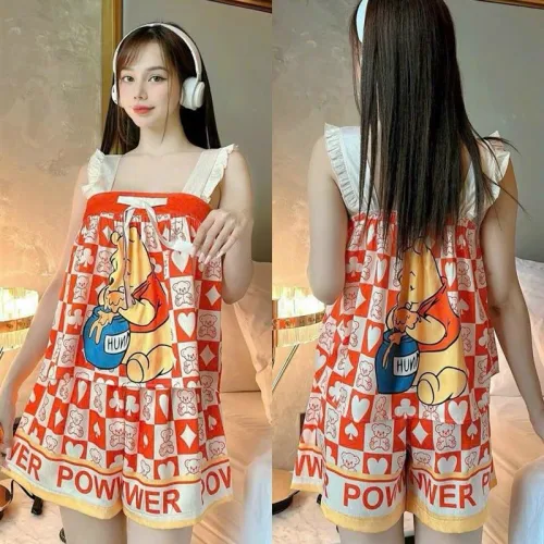 Đồ bộ quần đùi áo dây bèo siêu mát in hình dể thương