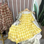 Đồ bộ quần đùi áo dây caro mặc nhà