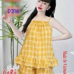 Đồ bộ quần đùi áo dây caro mặc nhà
