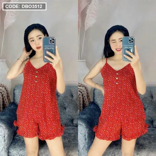 Đồ bộ quần đùi áo dây chấm bi mặc nhà