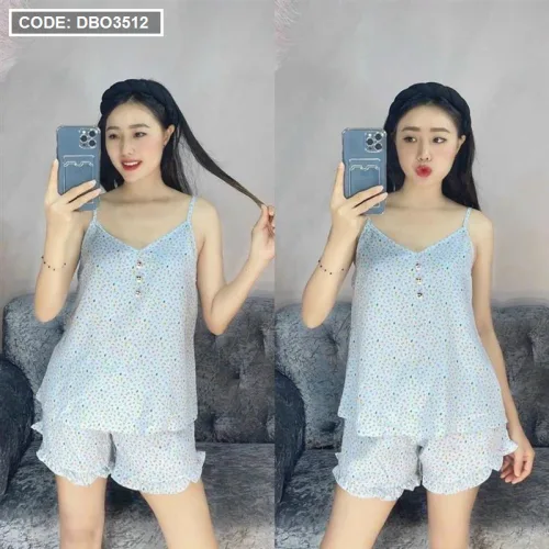 Đồ bộ quần đùi áo dây chấm bi mặc nhà
