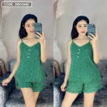 Đồ bộ quần đùi áo dây chấm bi phối nút