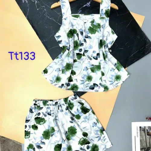 Đồ bộ quần đùi áo dây hoạ tiết