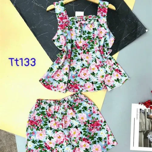 Đồ bộ quần đùi áo dây hoạ tiết