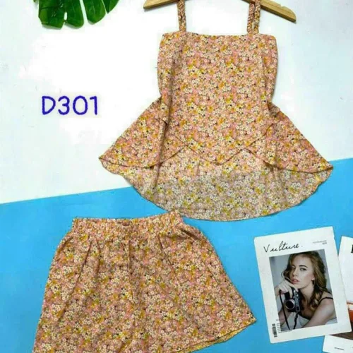 Đồ bộ quần đùi áo dây hoạ tiết mặc nhà
