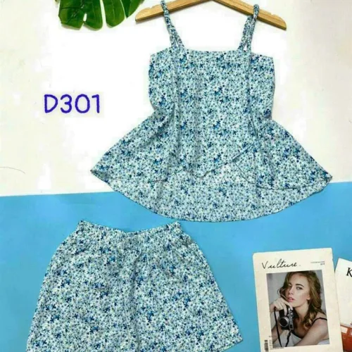Đồ bộ quần đùi áo dây hoạ tiết mặc nhà