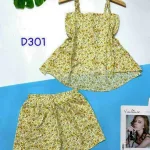 Đồ bộ quần đùi áo dây hoạ tiết mặc nhà