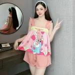 Đồ bộ quần đùi áo dây hoạ tiết mặc nhà