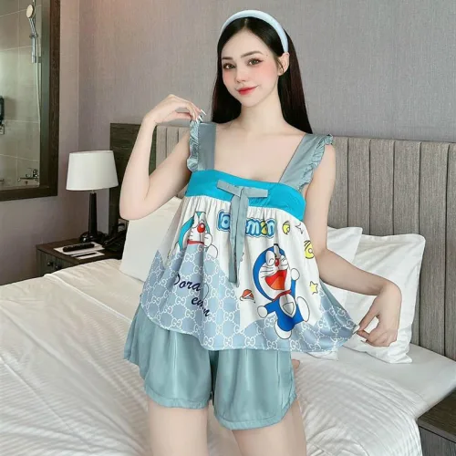 Đồ bộ quần đùi áo dây hoạ tiết mặc nhà