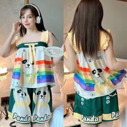 Đồ bộ quần đùi áo dây hoạ tiết mặc nhà siêu mát