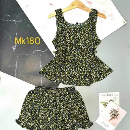 Đồ bộ quần đùi áo dây mặc nhà hoạ tiết