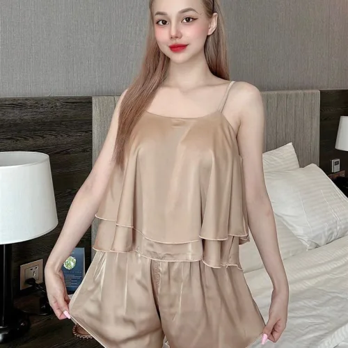 Đồ bộ quần đùi áo dây màu trơn mặc nhà