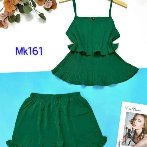 Đồ bộ quần đùi áo dây tầng màu trơn mặc nhà