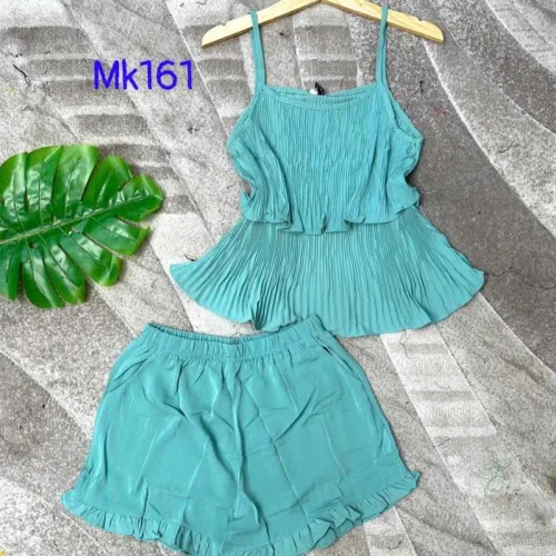 Đồ bộ quần đùi áo dây tầng màu trơn mặc nhà