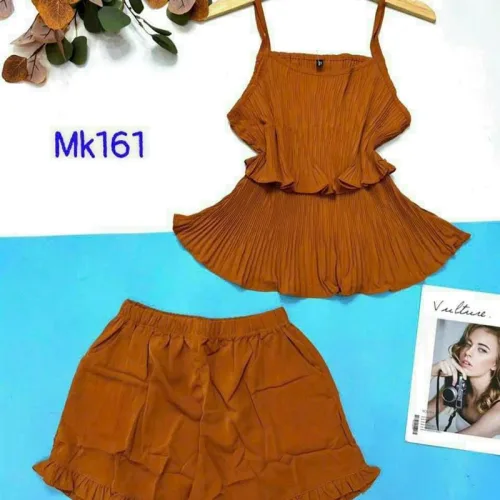 Đồ bộ quần đùi áo dây tầng màu trơn mặc nhà