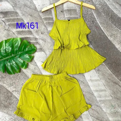 Đồ bộ quần đùi áo dây tầng màu trơn mặc nhà