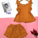 Đồ bộ quần đùi áo dây viền bèo cổ v hoạ tiết