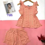 Đồ bộ quần đùi áo dây viền bèo cổ v hoạ tiết