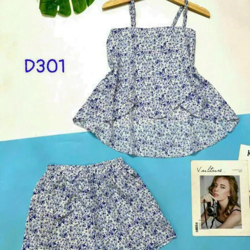 Đồ bộ quần đùi áo dây xẻ tà hoạ tiết