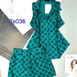 Đồ bộ quần đùi áo sát nách cổ bẻ chấm bi