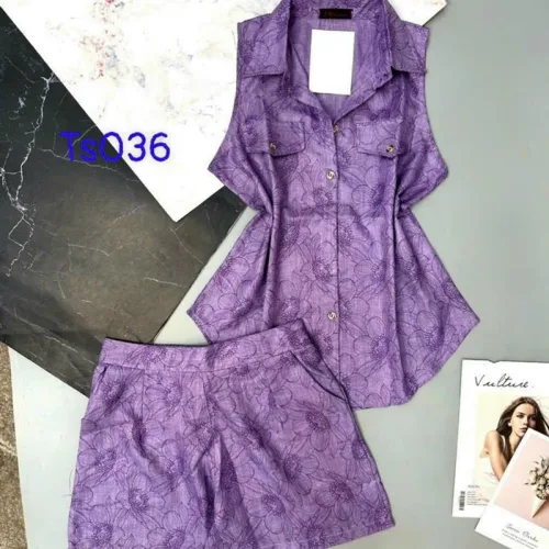Đồ bộ quần đùi áo sát nách cổ bẻ chấm bi
