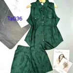 Đồ bộ quần đùi áo sát nách cổ bẻ chấm bi