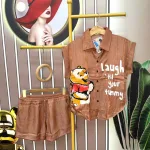 Đồ bộ quần đùi áo sơ mi tay ngắn cổ bẻ in hình