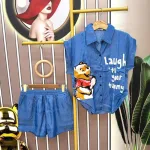 Đồ bộ quần đùi áo sơ mi tay ngắn cổ bẻ in hình