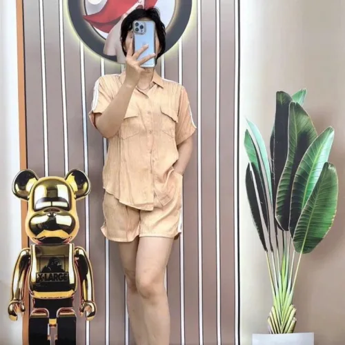Đồ bộ quần đùi áo sơ mi tay ngắn cổ bẻ màu trơn