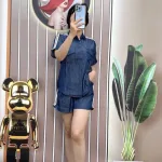 Đồ bộ quần đùi áo sơ mi tay ngắn cổ bẻ màu trơn