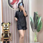 Đồ bộ quần đùi áo sơ mi tay ngắn có túi giả màu trơn