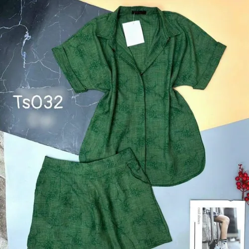 Đồ bộ quần đùi áo sơ mi tay ngắn hoạ tiết hoa