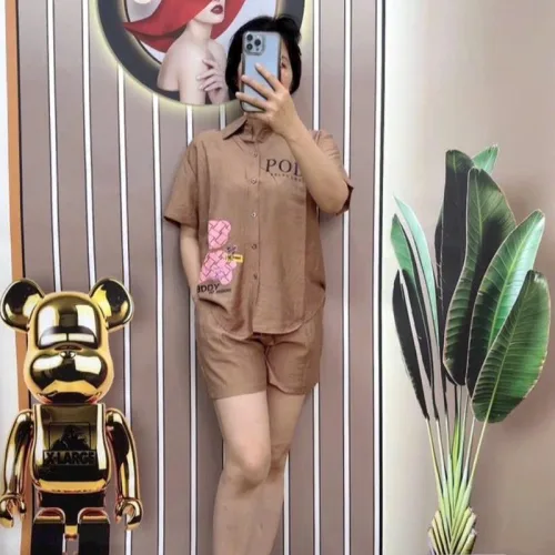 Đồ bộ quần đùi áo sơ mi tay ngắn in chữ