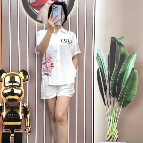 Đồ bộ quần đùi áo sơ mi tay ngắn in chữ