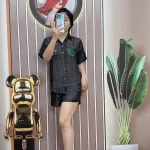 Đồ bộ quần đùi áo sơ mi tay ngắn in hình