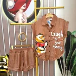Đồ bộ quần đùi áo sơ mi tay ngắn in hình