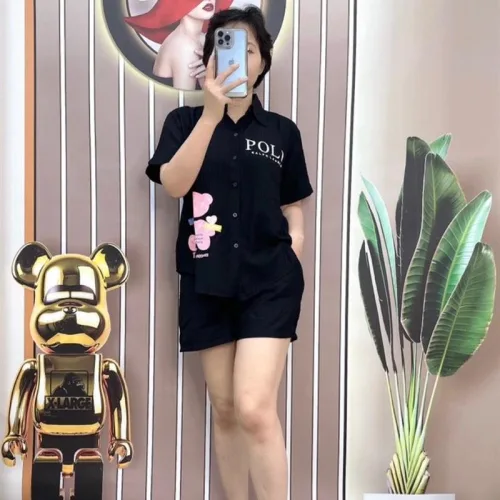 Đồ bộ quần đùi áo sơ mi tay ngắn in hình