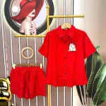 Đồ bộ quần đùi áo sơ mi tay ngắn in hình