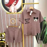 Đồ bộ quần đùi áo sơ mi tay ngắn in hình