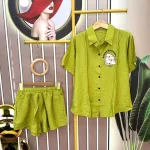 Đồ bộ quần đùi áo sơ mi tay ngắn in hình
