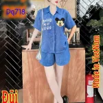 Đồ bộ quần đùi áo sơ mi tay ngắn in hình