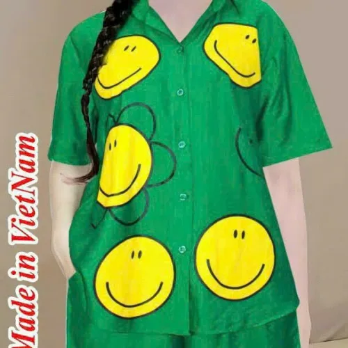 Đồ bộ quần đùi áo sơ mi tay ngắn in hình