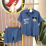 Đồ bộ quần đùi áo sơ mi tay ngắn in hình chuột mickey