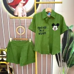 Đồ bộ quần đùi áo sơ mi tay ngắn in hình chuột mickey
