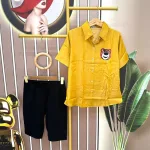 Đồ bộ quần đùi áo sơ mi tay ngắn in hình gấu