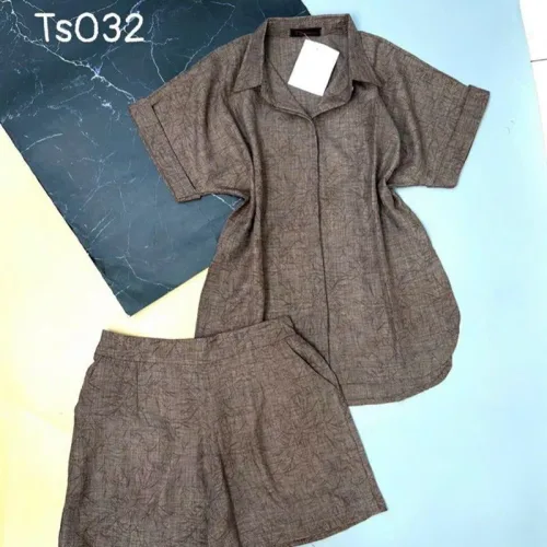 Đồ bộ quần đùi áo sơ mi tay ngắn màu trơn