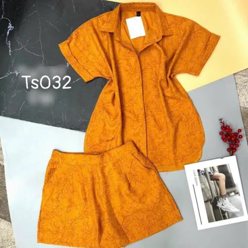 Đồ bộ quần đùi áo sơ mi tay ngắn màu trơn