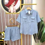 Đồ bộ quần đùi áo sơ mi tay ngắn màu trơn
