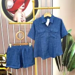 Đồ bộ quần đùi áo sơ mi tay ngắn màu trơn