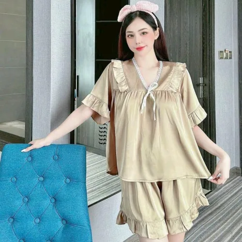 Đồ bộ quần đùi áo tay lửng cổ v màu trơn